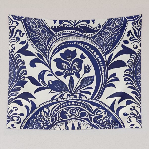 Item preview, Navy Blue Floral Ink Print on Creme designed and sold by BubbleGalaxy.