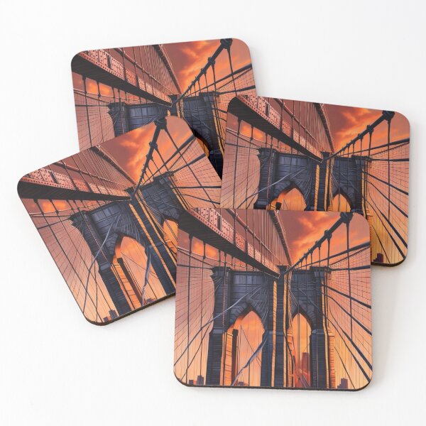 Item preview, Sunset Symphony: Brooklyn Bridge Against a Fiery Sky designed and sold by MyriadVoices.