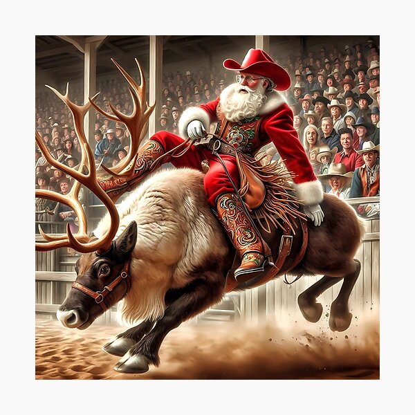 Item preview, Rodeo Santa Riding Reindeer - Festive Western Christmas Art designed and sold by EmElle Art Studio.