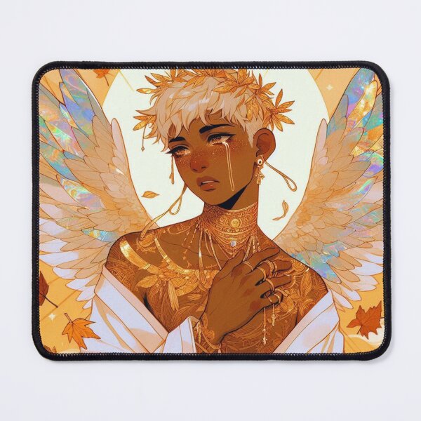 Item preview, Golden Guardian Angel with Freckles - Ethereal Fantasy Print designed and sold by FaydeFlora.