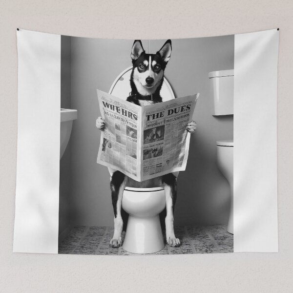 Item preview, Husky art print, black and white animal prints, Bathtub wall art printable, Dopamine decor posters, Black and white bathroom wall art designed and sold by apixelwall.