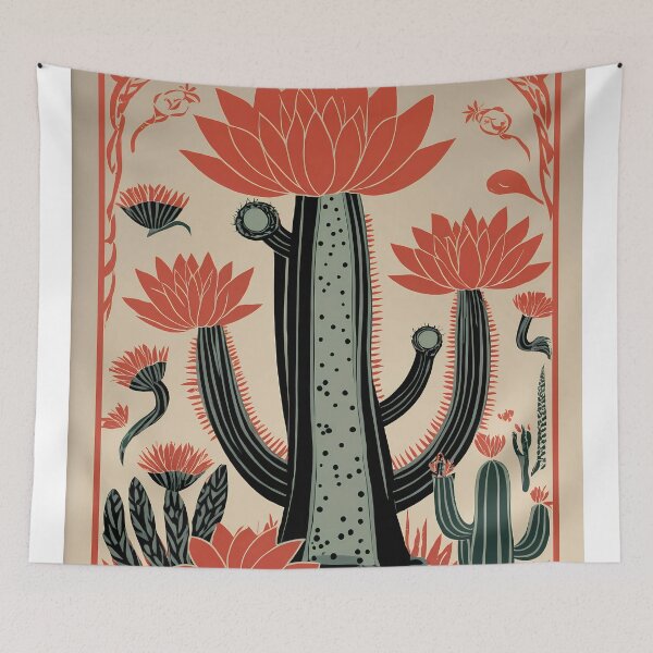 Item preview, Cactus bloom canvas, mexican kitchen decor, desert cactus cliparts, joshua tree gift, vintage mexican wall prints, western gifts for girls designed and sold by apixelwall.