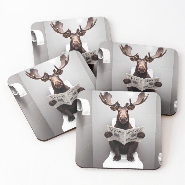 Item preview, Moose Sitting on the Toilet Reading a Newspaper, Funny Bathroom Humor, Wall Decor, Funny Animal Print, Home Printables, Cute Moose Nursery designed and sold by apixelwall.