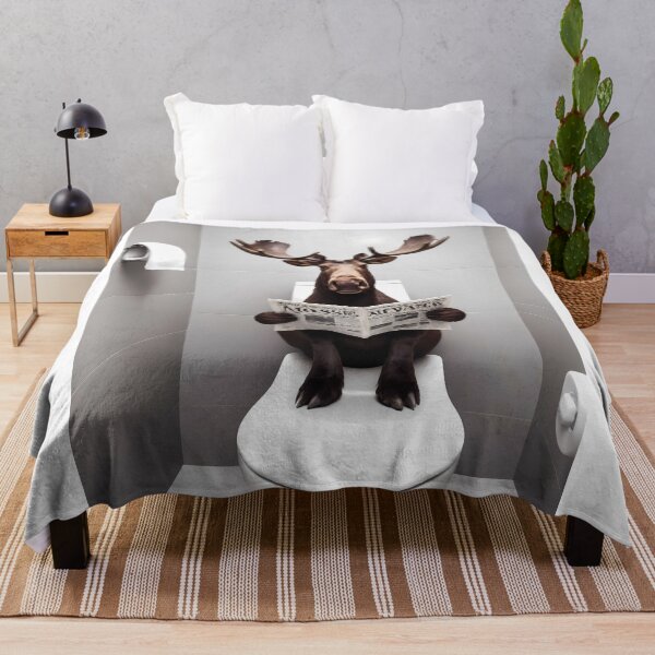 Item preview, Moose Sitting on the Toilet Reading a Newspaper, Funny Bathroom Humor, Wall Decor, Funny Animal Print, Home Printables, Cute Moose Nursery designed and sold by apixelwall.