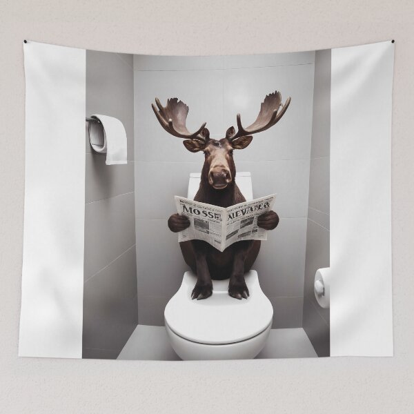Item preview, Moose Sitting on the Toilet Reading a Newspaper, Funny Bathroom Humor, Wall Decor, Funny Animal Print, Home Printables, Cute Moose Nursery designed and sold by apixelwall.