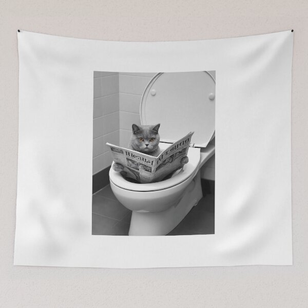 Item preview, Funny Cat Art Printable, Funny Cat Art Print, Funny Cat Bathroom, Funny Cat Bathroom Decor, Funny Cat Digital Print | Funny Cat Illustration designed and sold by apixelwall.