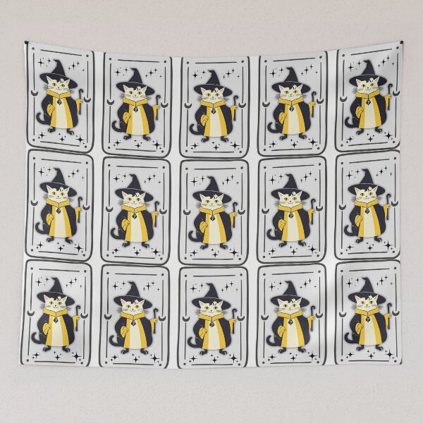 Item preview, The Feline Wizard: A Tarot Card of Magic and Mystery. Magical Cat in Yellow and Black Wizard Outfit. designed and sold by MarCreativArt.