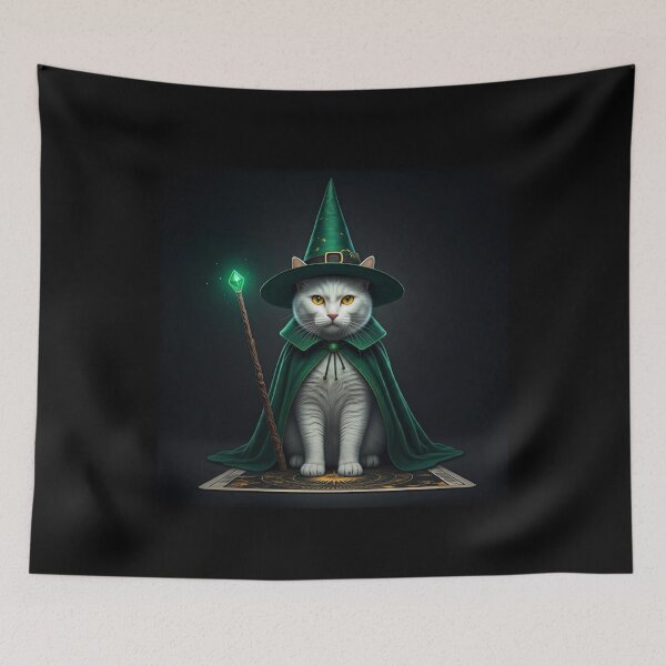 Item preview, The Feline Wizard: A Tarot Card of Magic and Mystery. Magical Wizard Cat in Green Robe. designed and sold by MarCreativArt.