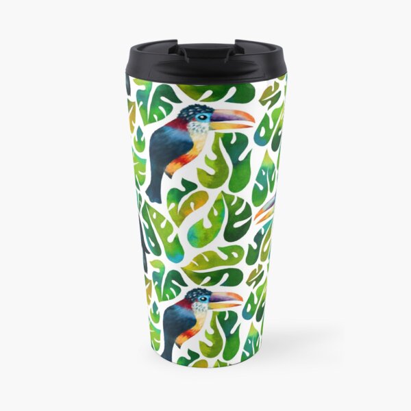 Aracari toucans with monstera leaves Travel Mug