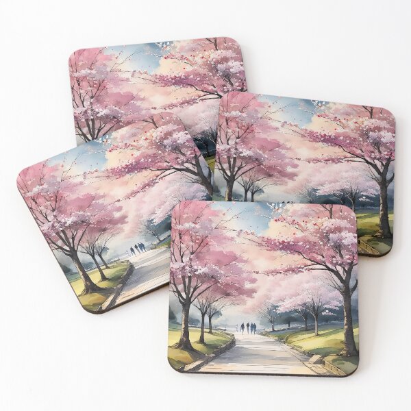 Item preview, A picturesque path lined with blossoming cherry trees, bathed in soft sunlight designed and sold by homydesign.