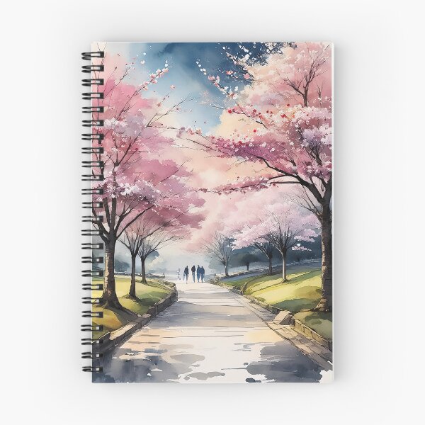 Item preview, A picturesque path lined with blossoming cherry trees, bathed in soft sunlight designed and sold by homydesign.