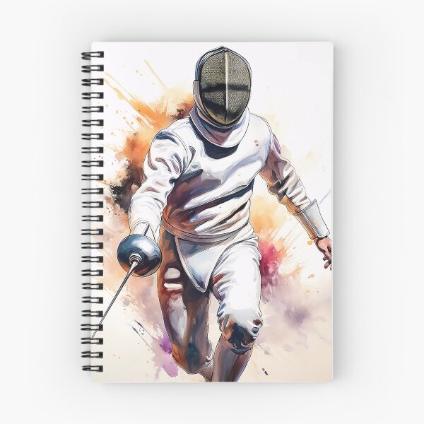 Item preview, A dynamic illustration of a fencer in action, with vibrant splashes of color in the background, showcasing the intensity and artistry of the sport designed and sold by homydesign.