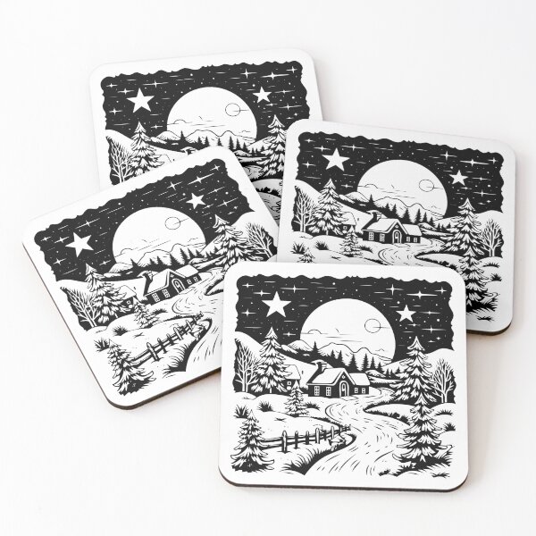 Item preview, Christmas Winter Eve Snow-Capped Houses Icy Pine Trees designed and sold by inkoutninja.