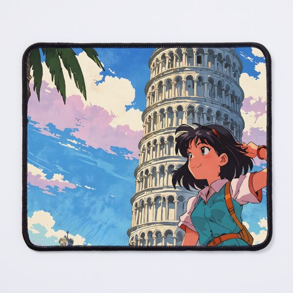 Item preview, Tower of Pisa Italy Retro Anime Girl 80s Vintage Travel designed and sold by Retro-Anime9.