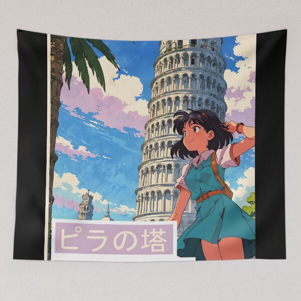Item preview, Tower of Pisa Italy Retro Anime Girl 80s Vintage Travel designed and sold by Retro-Anime9.