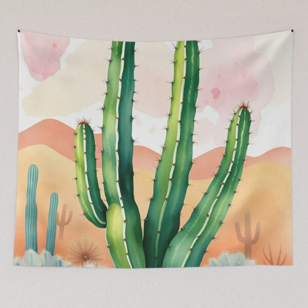 Aperçu de l'œuvre Fleurs du désert peint, affiche de cactus du sud-ouest ensoleillé, impression d'art botanique succulent, illustration aquarelle de la nature moderne, cactus colorés ensoleillés créée et vendue par Kintsugi99.
