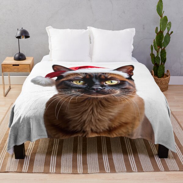 Item preview, Funny Burmese cat wearing Christmas hat designed and sold by LazyOwlStore.