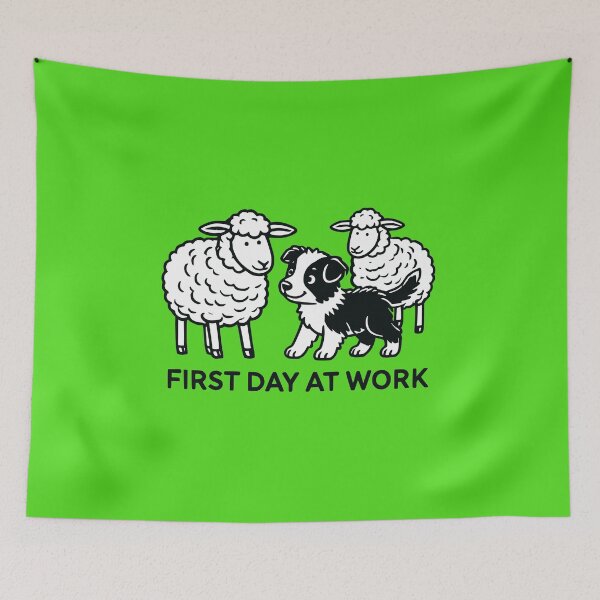 Item preview, First Day at Work - Border Collie Puppy with Sheeps designed and sold by 2Blue-Dots.