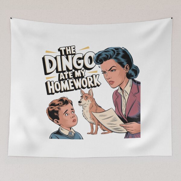 Item preview, The dingo ate my homework, little boy, homework, funnyfits70, Humor, Funny, retro, vintages, funny quotes, animal humor, designed and sold by FunnyFits70.