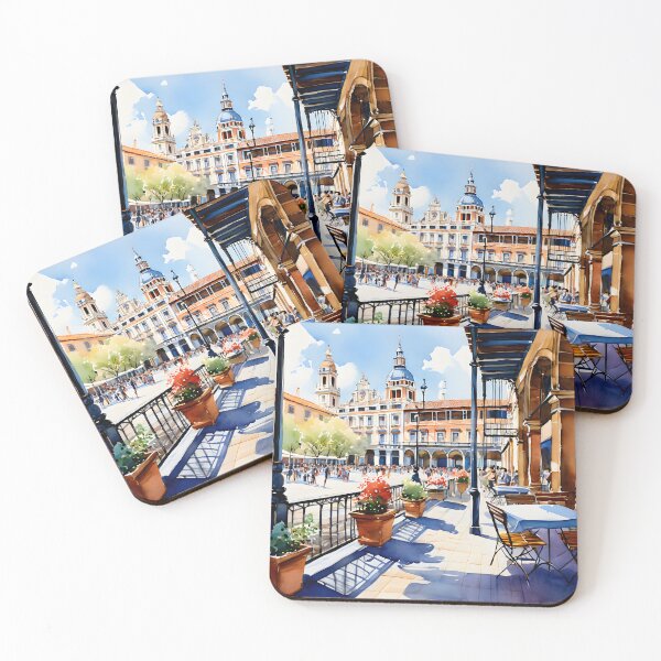 Item preview, Madrid's Plaza Mayor Terrace: Vibrant Watercolor Scene designed and sold by LSVart.