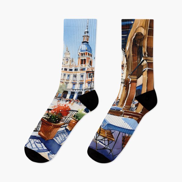 Item preview, Madrid's Plaza Mayor Terrace: Vibrant Watercolor Scene designed and sold by LSVart.