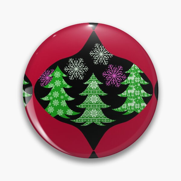 Item preview, Red Green Christmas Decorations with Decorated Christmas trees and Snowflakes / Christmas Balls Red Green Hand Drawn designed and sold by Victoria Rose.