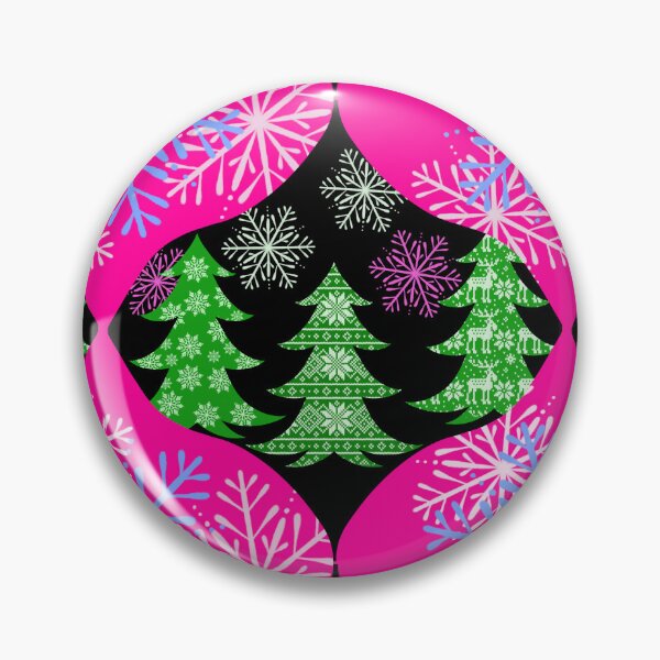 Item preview, Red Green Christmas Decorations with Decorated Christmas Trees and Snowflakes / Christmas Balls Red Green Hand Drawn designed and sold by Victoria Rose.