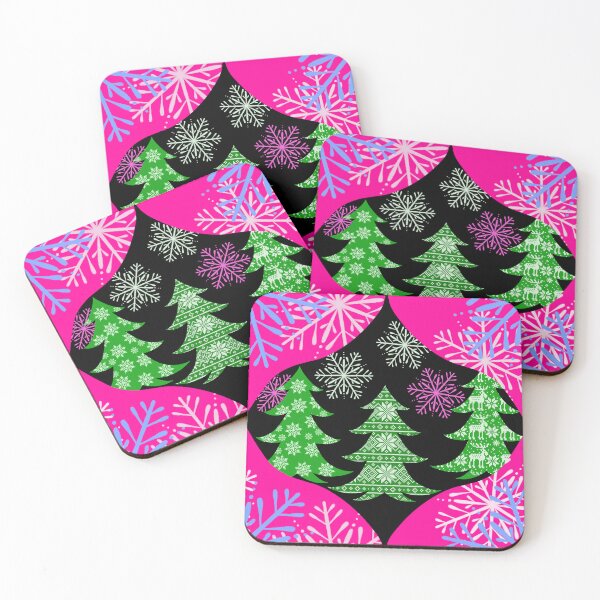 Item preview, Red Green Christmas Decorations with Decorated Christmas Trees and Snowflakes / Christmas Balls Red Green Hand Drawn designed and sold by Victoria Rose.