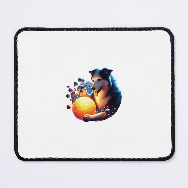 Item preview, The image is a digital illustration of a dog, specifically a Shetland Sheepdog, sitting in front of a large orange sphere. designed and sold by Chase12921.