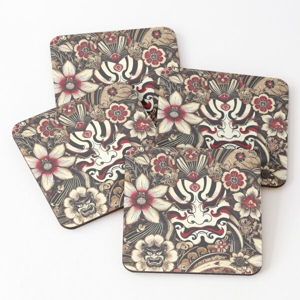 Item preview, "Faces of Tradition: Kabuki-Inspired Floral Fusion" designed and sold by MASA19781022.