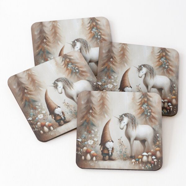 Item preview, Enchanted Meeting of Gnome and Unicorn in Autumn Forest designed and sold by MarinaFila.