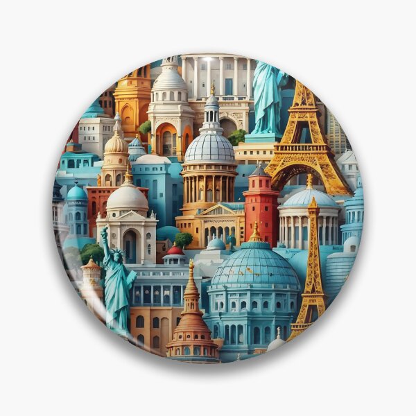 Artikelvorschau, Abstraktes 3D-Muster berühmter Monumente der Welt wie dem Eiffelturm und der Freiheitsstatue, ideal für Reisen um die Welt und als Hintergrund mit Wahrzeichen-Motiven entworfen und verkauft von AlwaysHome.