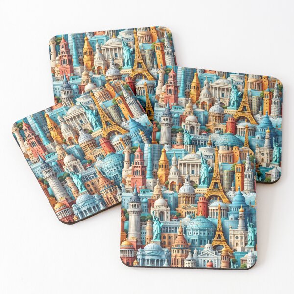 Item preview, Abstract 3D Pattern of Famous World Monuments Like the Eiffel Tower and Statue of Liberty, Ideal for Global Travel and Landmark-Themed Backgrounds designed and sold by AlwaysHome.