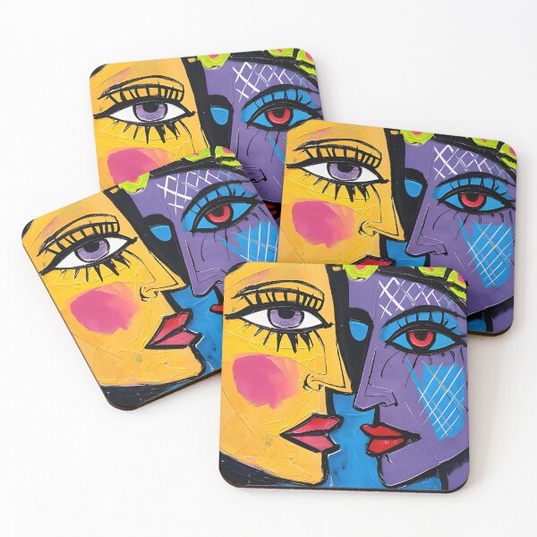 Item preview, Abstract expressionist painting faces designed and sold by Ink & Fabric.
