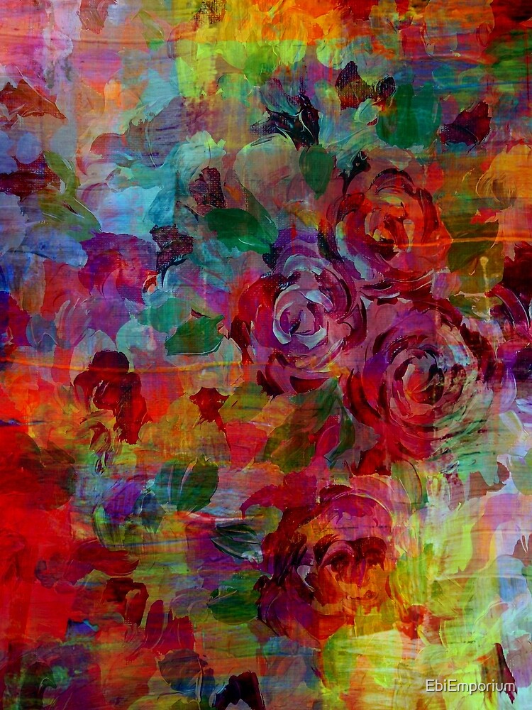 THROUGH ROSE-COLORED GLASSES Bold Rainbow Floral Multicolor Flower Garden Abstract Modern Painting Design by EbiEmporium