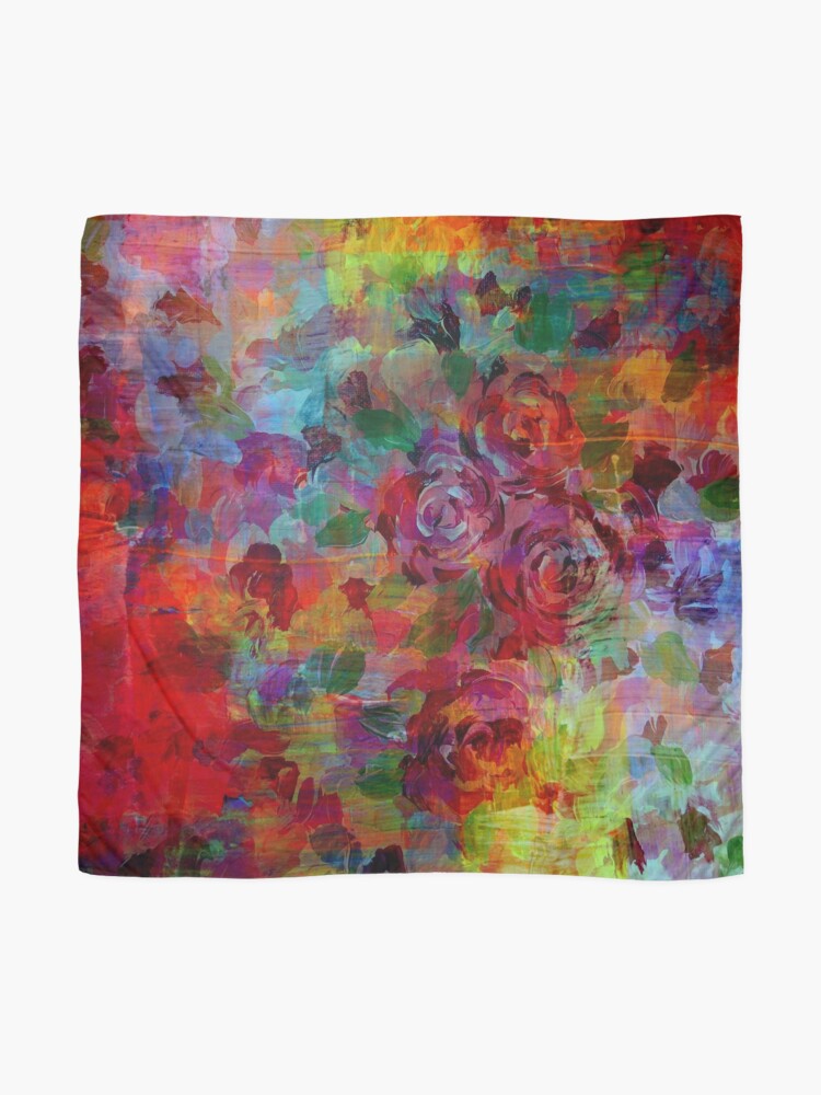 Alternate view of THROUGH ROSE-COLORED GLASSES Bold Rainbow Floral Multicolor Flower Garden Abstract Modern Painting Design Scarf