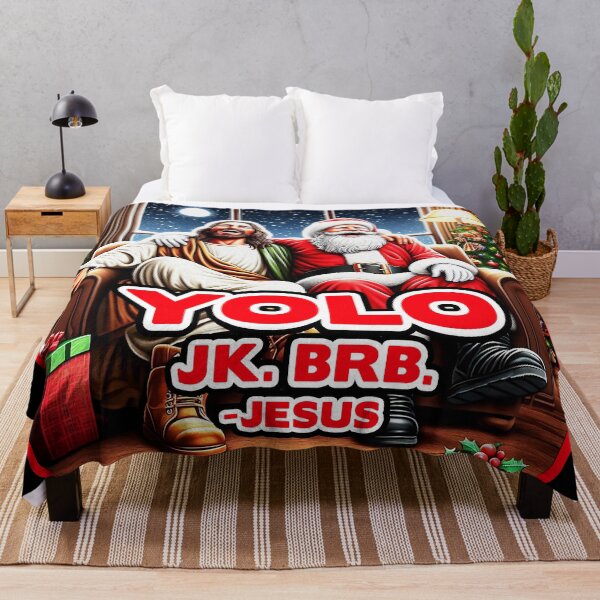 Item preview, YOLO JK BRB - Jesus Christ and Santa Claus designed and sold by plushism.
