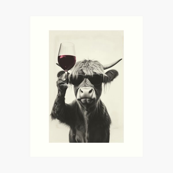 Item preview, Highland Cow Drinking Red Wine, Funny Alcohol Humor designed and sold by CheekyAnimalz.