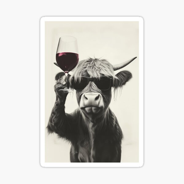 Item preview, Highland Cow Drinking Red Wine, Funny Alcohol Humor designed and sold by CheekyAnimalz.