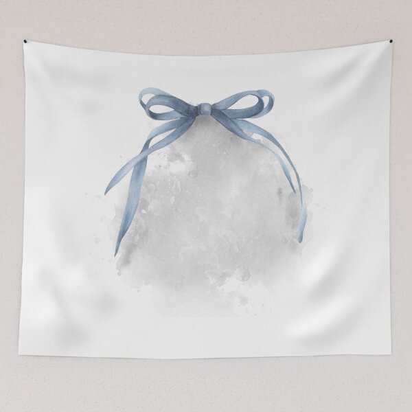 Item preview,  Watercolor ribbon, blue bow on watercolor grey abstract background. Hand drawn clipart designed and sold by BartolArt.