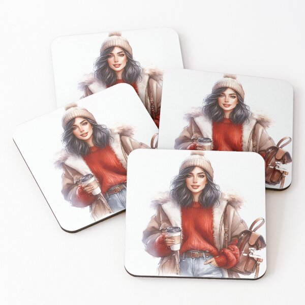 Item preview, Cozy Winter Vibes And Coffee - Fashion Girl Watercolor designed and sold by Belhbib Art ⭐⭐⭐⭐⭐.