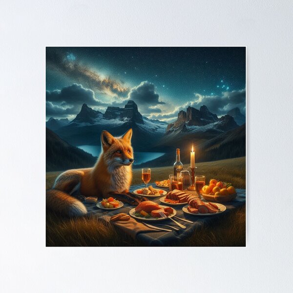 Item preview, The fox eats his dinner on the grass late at night designed and sold by Foxxxxsss.