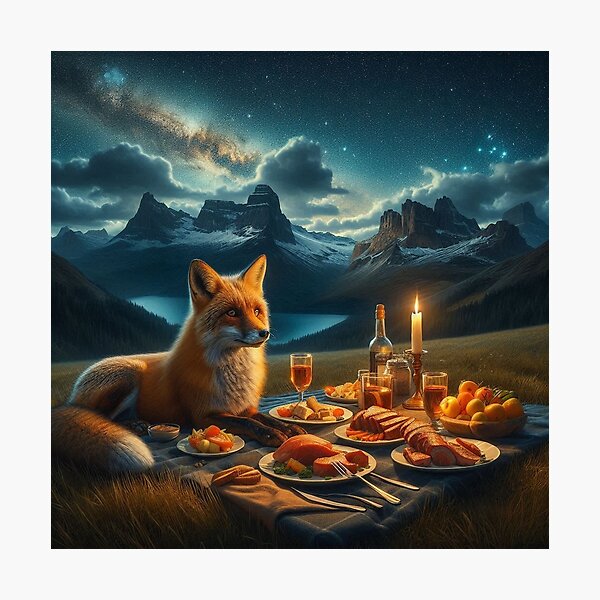 Item preview, The fox eats his dinner on the grass late at night designed and sold by Foxxxxsss.