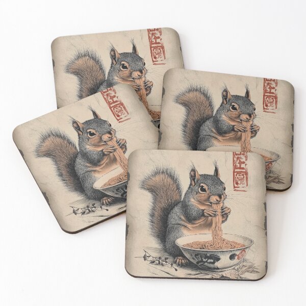 Item preview, Japanese Cute squirrel Eating Ramen vintage graphic designed and sold by Gaviani Design Studio.