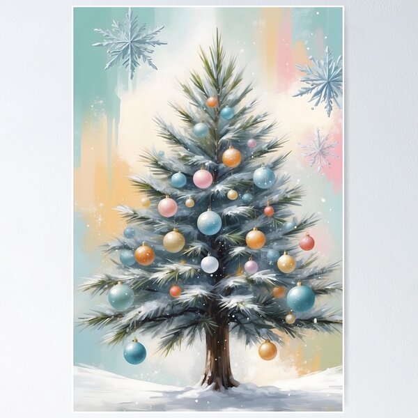 Item preview, Pastel Christmas Tree with Ornaments and Snowflakes designed and sold by FocusChillax.