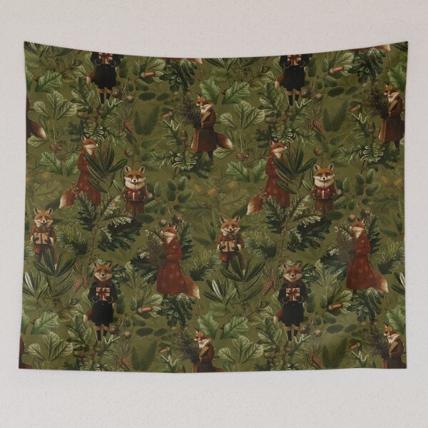 Item preview, Mystical Woodland Christmas Foxes - Sepia Green Nightgarden designed and sold by UtArt.