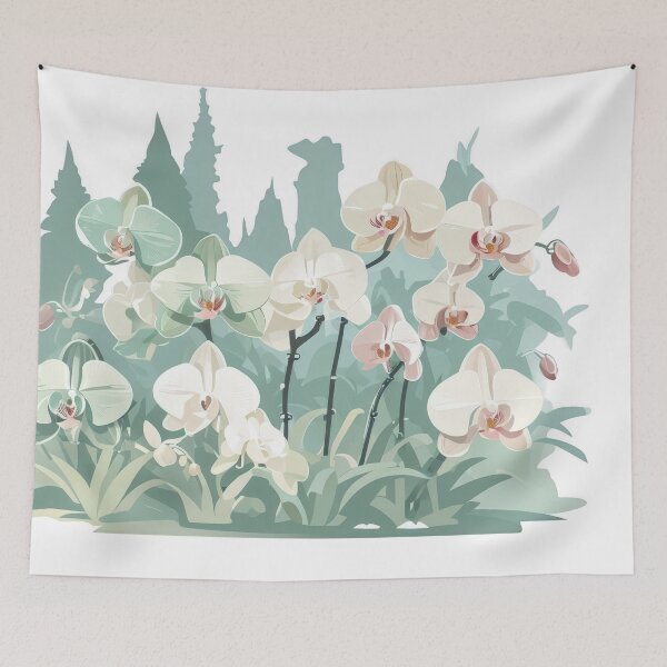 Item preview, Minimalist Orchid Garden With Vibrant Pastel Hues And Foliage designed and sold by estampavibe.