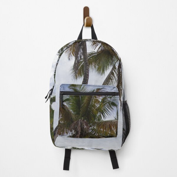 Item preview, A serene beach scene features a cluster of tall palm trees leaning designed and sold by EyezWatchin.