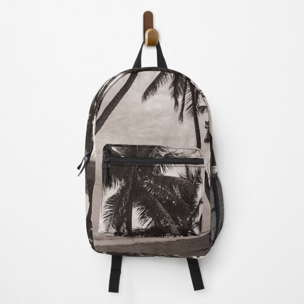 Item preview, Sepia-toned palm trees lean gracefully over a tranquil beach setting with the ocean in the background designed and sold by EyezWatchin.