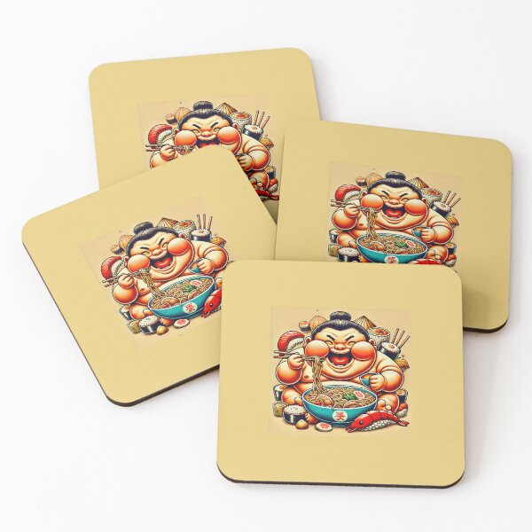 Item preview, Happy Sumo Wrestler Enjoying a Feast – Japanese Pop Art Style designed and sold by ANIARTONLINE.